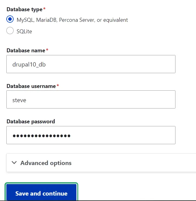 Connecting the Database with the Drupal 10 Installation