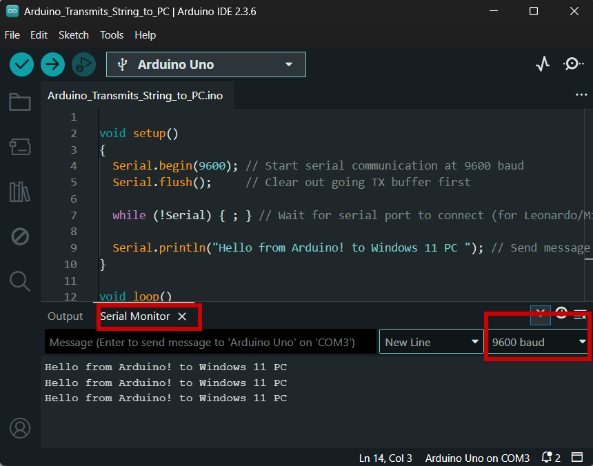 reading and writing into windows 11 serial port using win32 API from Arduino Mega