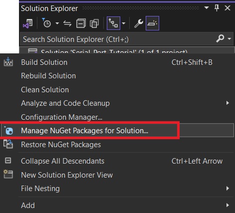 How to install System.IO.Ports namespace to your Visual basic .net project using nuget package manager for serial communication