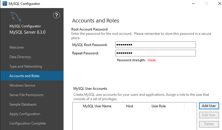 how to configure the root password for your windows 10 mysql server installation 