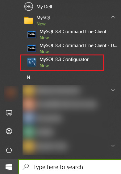using mysql configurator to set the user and root password on windows 10
