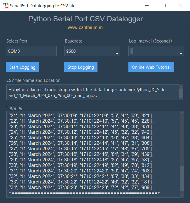 write your own python tkinter csv datalogger software with GUI for data acquisition for beginners 