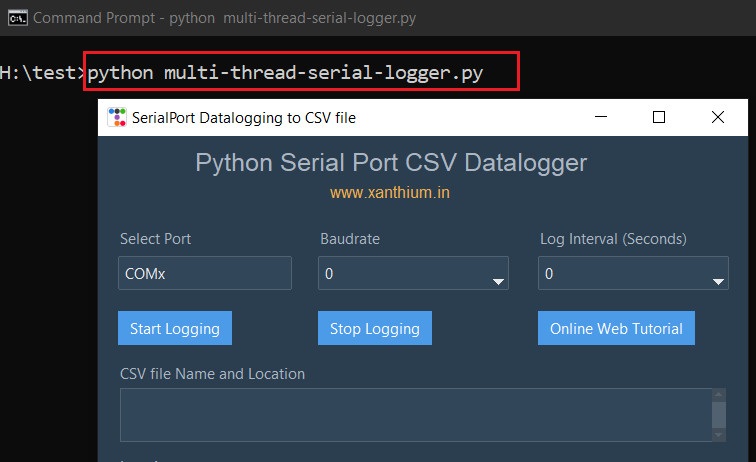 python tkinter data logger running on windows with gui