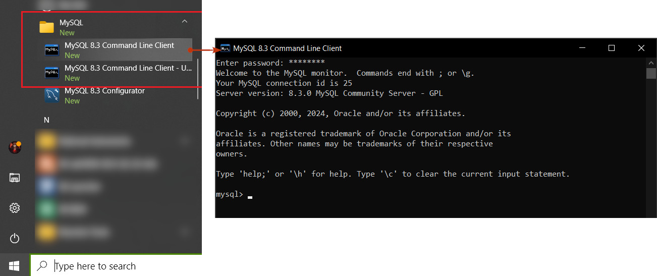 logging into mysql database from command line 