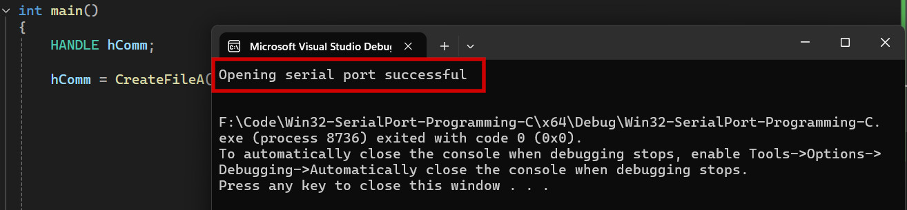 opening a serial port on windows 11 to talk with arduino using Win32 api
