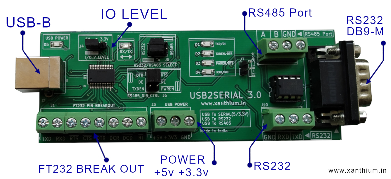 buy USB2SERIAL (USB to Serial/RS232/RS485 Converter) which  is based on the popular FTDI FT232RL chip. 