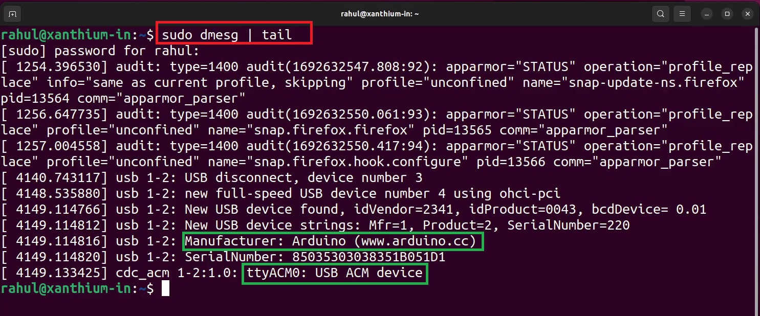 how to identify the serial port number of Arduino connected to a Linux PC