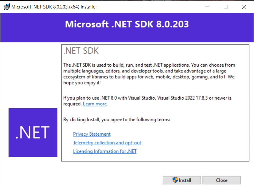 install .net sdk on windows 10