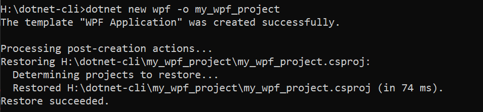 how to create a wpf project using dotnet sdk command line tools
