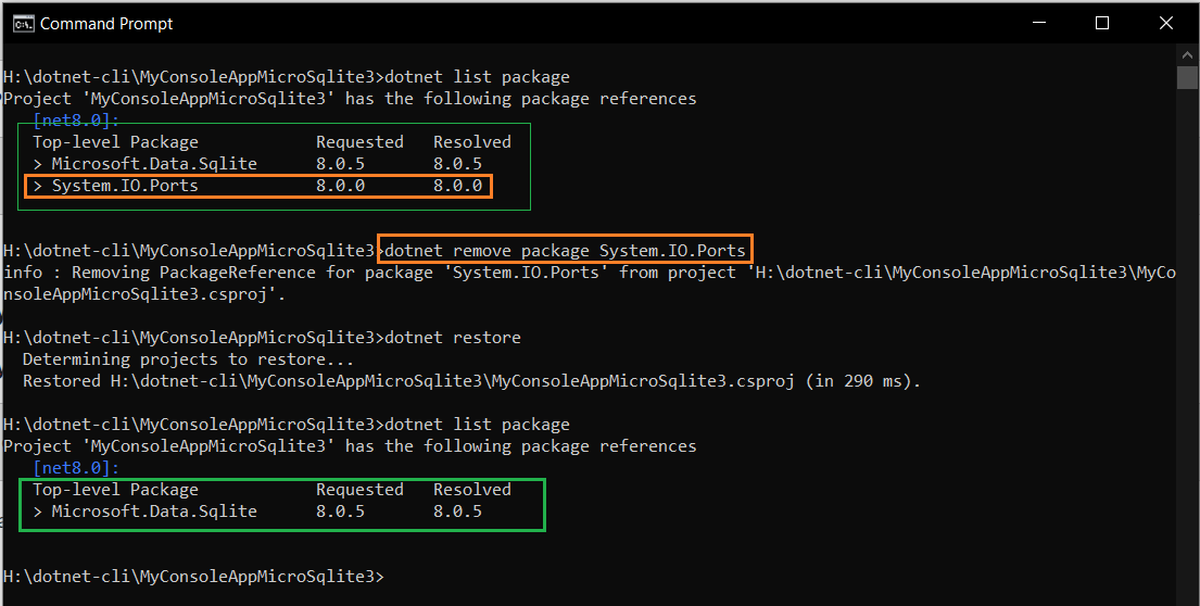 How to remove Specific NuGet packages from a Project using dotnet sdk cli 