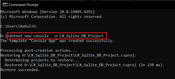 Creating a Console project using .NET SDK CLI to interface c# with sqlite database