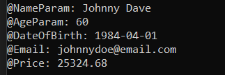 using a foreach loopto display the parmeters passed to a sqlite3 database using c#