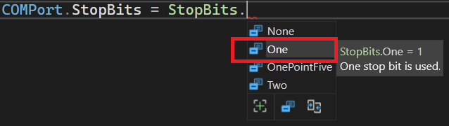 how to set up the number of stop bits in C# for serial communication