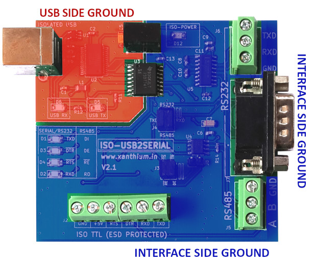 ground isolation of opto  isolated usb to serial converter