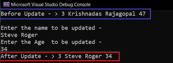 program to get data from console and update the data to a sqlite database using C#