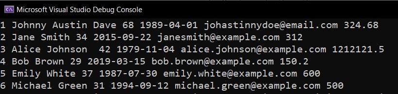 how to read the rows of a sqlite database using C# and display it on windows terminal