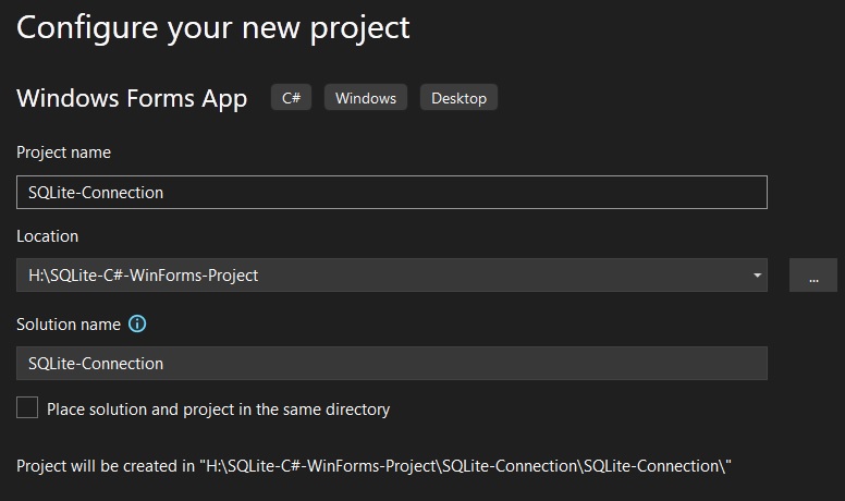 connect sqlite to winforms app using c# 